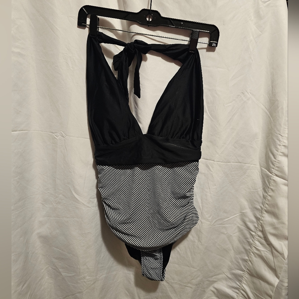 Black and White Striped Swimsuit